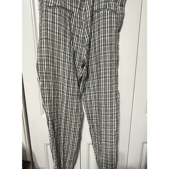 MNG by Mango Linen Pant Plaid Womens 12 Black White NEW Ankle - Picture 6 of 6